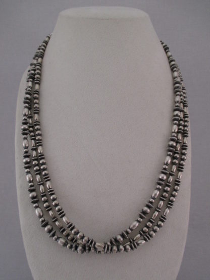 Multi-Shaped Sterling Silver Bead Necklace (3-Strands)