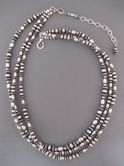 Multi-Shaped Sterling Silver Bead Necklace (3-Strands)