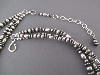 Multi-Shaped Sterling Silver Bead Necklace (3-Strands)