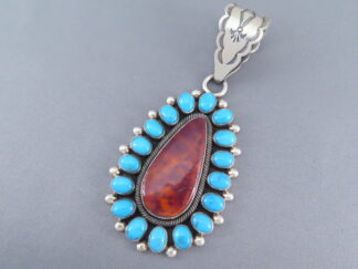 Native American Jewelry - Purple Spiny Oyster Shell & Kingman Turquoise Pendant by Navajo jeweler, Ernest R. Begay $735- FOR SALE