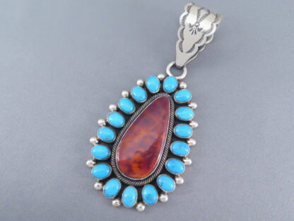 Purple Spiny Oyster & Kingman Turquoise Pendant by Ernest R. Begay (Large)