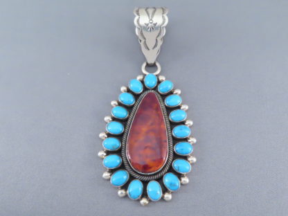 Purple Spiny Oyster & Kingman Turquoise Pendant by Ernest R. Begay (Large)