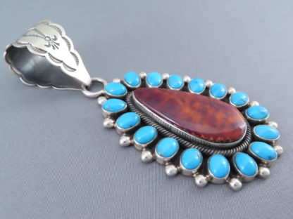 Purple Spiny Oyster & Kingman Turquoise Pendant by Ernest R. Begay (Large)