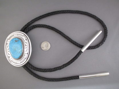 LARGE Bolo Tie with Kingman Turquoise by Leonard Nez