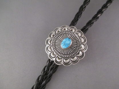 Sterling Silver Bolo Tie with Kingman Turquoise by Orville White