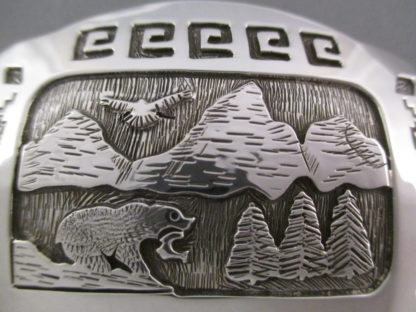 Teton Buckle – Sterling Silver Belt Buckle with Tetons, Eagle, and Bear