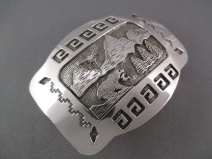 Teton Buckle – Sterling Silver Belt Buckle with Tetons, Eagle, and Bear
