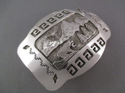 Teton Buckle – Sterling Silver Belt Buckle with Tetons, Eagle, and Bear