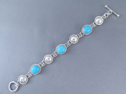 Sterling Silver with Sleeping Beauty Turquoise Link Bracelet by Artie Yellowhorse