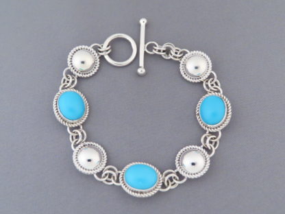 Sterling Silver with Sleeping Beauty Turquoise Link Bracelet by Artie Yellowhorse
