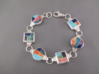 Inlay Jewelry - Multi-Color Inlay Link Bracelet by Native American Navajo Indian jewelry artist, Peterson Chee $765-
