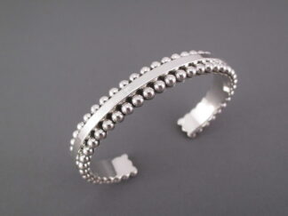 Sterling Silver Cuff Bracelet with 'Dots' by Navajo jewelry artist, Artie Yellowhorse photo 2