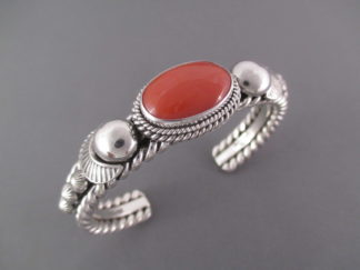 Coral Bracelet - Sterling Silver & Coral Cuff Bracelet by Navajo Indian jewelry artist, Artie Yellowhorse $785-