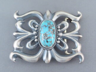 Shop Turquoise Buckle - Sandcast Sterling Belt Buckle with Kingman Turquoise by Navajo jeweler, Harrison Bitsui FOR SALE $425-