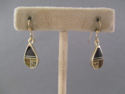 14kt Gold Inlay Earrings with Black Jade, Picture Jasper, and Tiger’s Eye