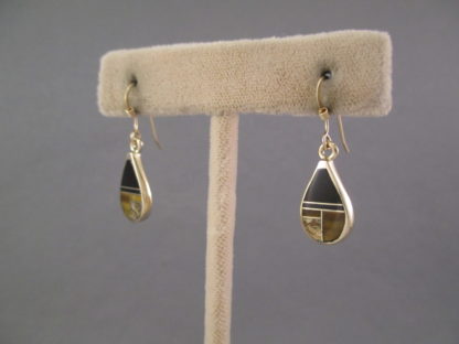 14kt Gold Inlay Earrings with Black Jade, Picture Jasper, and Tiger’s Eye