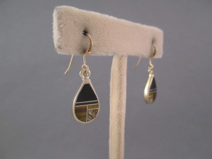 14kt Gold Inlay Earrings with Black Jade, Picture Jasper, and Tiger’s Eye