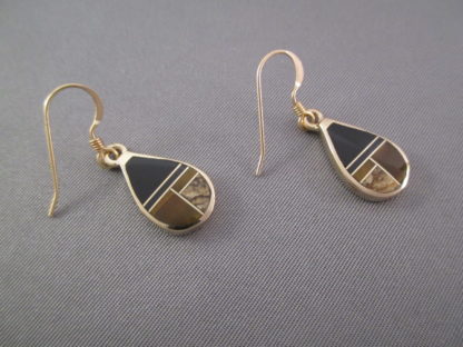 14kt Gold Inlay Earrings with Black Jade, Picture Jasper, and Tiger’s Eye