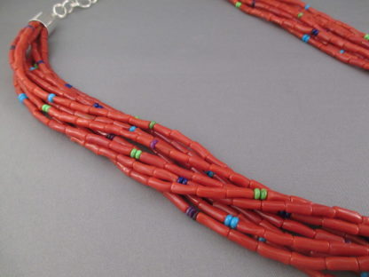 Coral Necklace with Lovely Accents by Desiree Yellowhorse (10-Strands & Long)