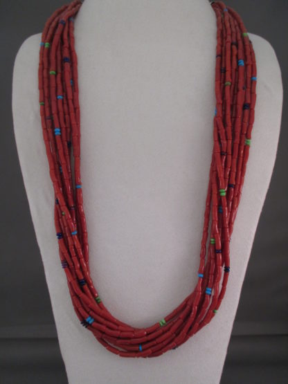 Coral Necklace with Lovely Accents by Desiree Yellowhorse (10-Strands & Long)