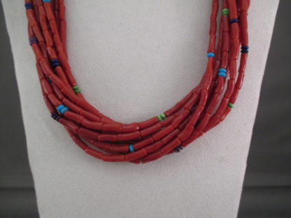 Coral Necklace with Lovely Accents by Desiree Yellowhorse (10-Strands & Long)