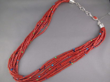 Coral Necklace with Lovely Accents by Desiree Yellowhorse (10-Strands & Long)