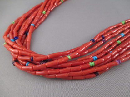 Coral Necklace with Lovely Accents by Desiree Yellowhorse (10-Strands & Long)