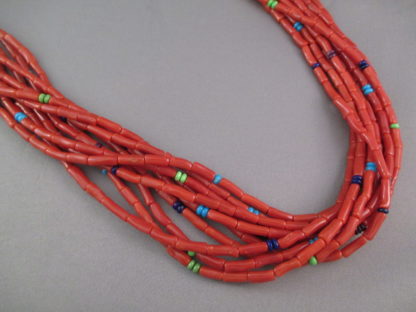 Coral Necklace with Lovely Accents by Desiree Yellowhorse (10-Strands & Long)