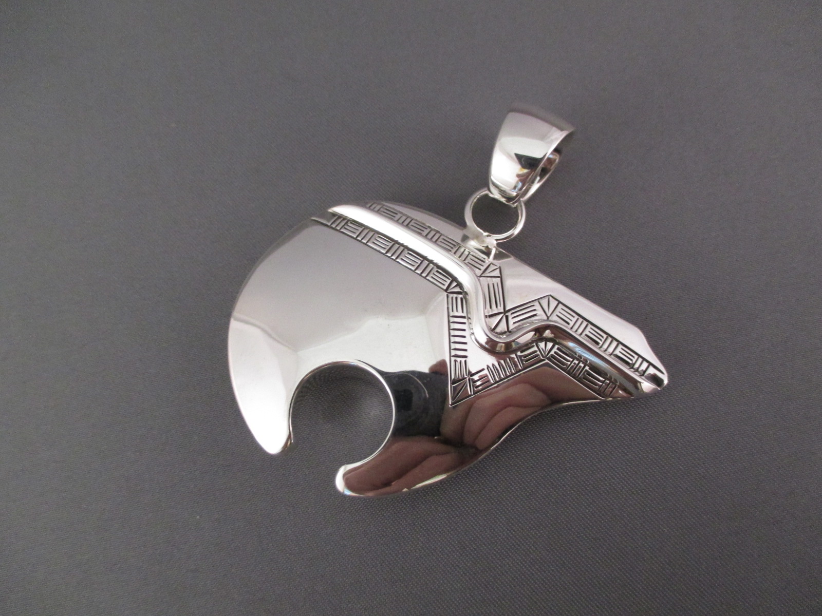 Larger Sterling Silver Bear Pendant by Native American Navajo Indian jewelry artist, Artie Yellowhorse $295-
