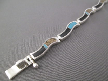 Multi-Stone Inlay Link Bracelet featuring Turquoise (‘Wavy’ style)