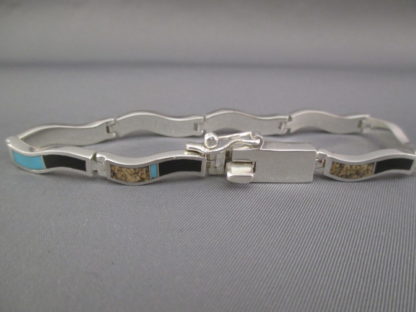 Multi-Stone Inlay Link Bracelet featuring Turquoise (‘Wavy’ style)