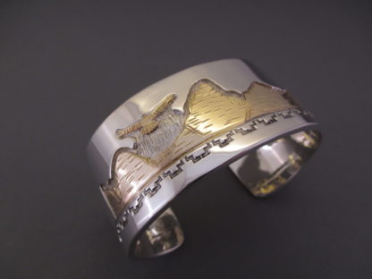 Teton Bracelet – Cuff Bracelet with 14kt Gold Tetons, Bison, and Eagle