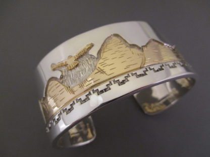 Teton Bracelet – Cuff Bracelet with 14kt Gold Tetons, Bison, and Eagle