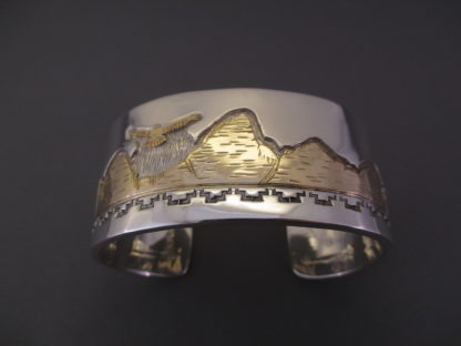 Teton Bracelet – Cuff Bracelet with 14kt Gold Tetons, Bison, and Eagle