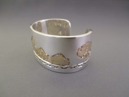 Teton Bracelet – Cuff Bracelet with 14kt Gold Tetons, Bison, and Eagle