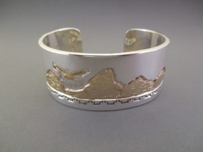 Teton Bracelet – Cuff Bracelet with 14kt Gold Tetons, Bison, and Eagle