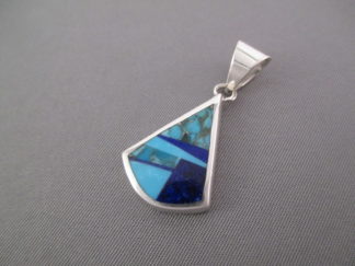 Native American Jewelry - Turquoise & Lapis Inlay Pendant by Navajo jewelry artist, Peterson Chee $150-