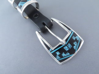 Inlay Buckle - Black Jade & Turquoise Inlay Ranger Buckle Set by Native American jeweler, Peterson Chee $1,200- FOR SALE