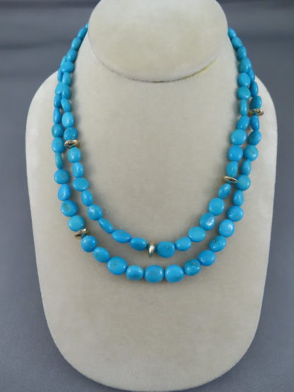 Double Strand Sleeping Beauty Turquoise & 14kt Gold Necklace