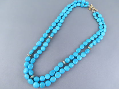 Double Strand Sleeping Beauty Turquoise & 14kt Gold Necklace