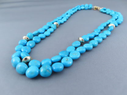 Double Strand Sleeping Beauty Turquoise & 14kt Gold Necklace