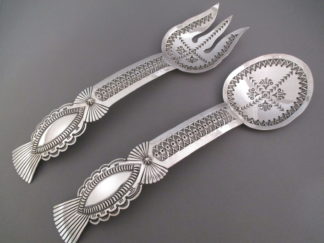 Stamped Sterling Silver Fork & Spoon Set by Navajo jewelry artist & Silversmith, Sunshine Reeves $995-