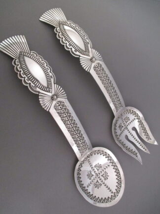 Stamped Sterling Silver Fork & Spoon Set by Navajo jewelry artist & Silversmith, Sunshine Reeves $995-
