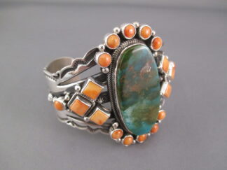 Turquoise Jewelry - Spiny Oyster Shell & Royston Turquoise Cuff Bracelet by Aaron Toadlena (Navajo) $975-