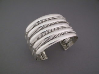 Buy Navajo Jewelry - WIDE Sterling Silver Cuff Bracelet by Native American jewelry artist, Artie Yellowhorse FOR SALE $675-