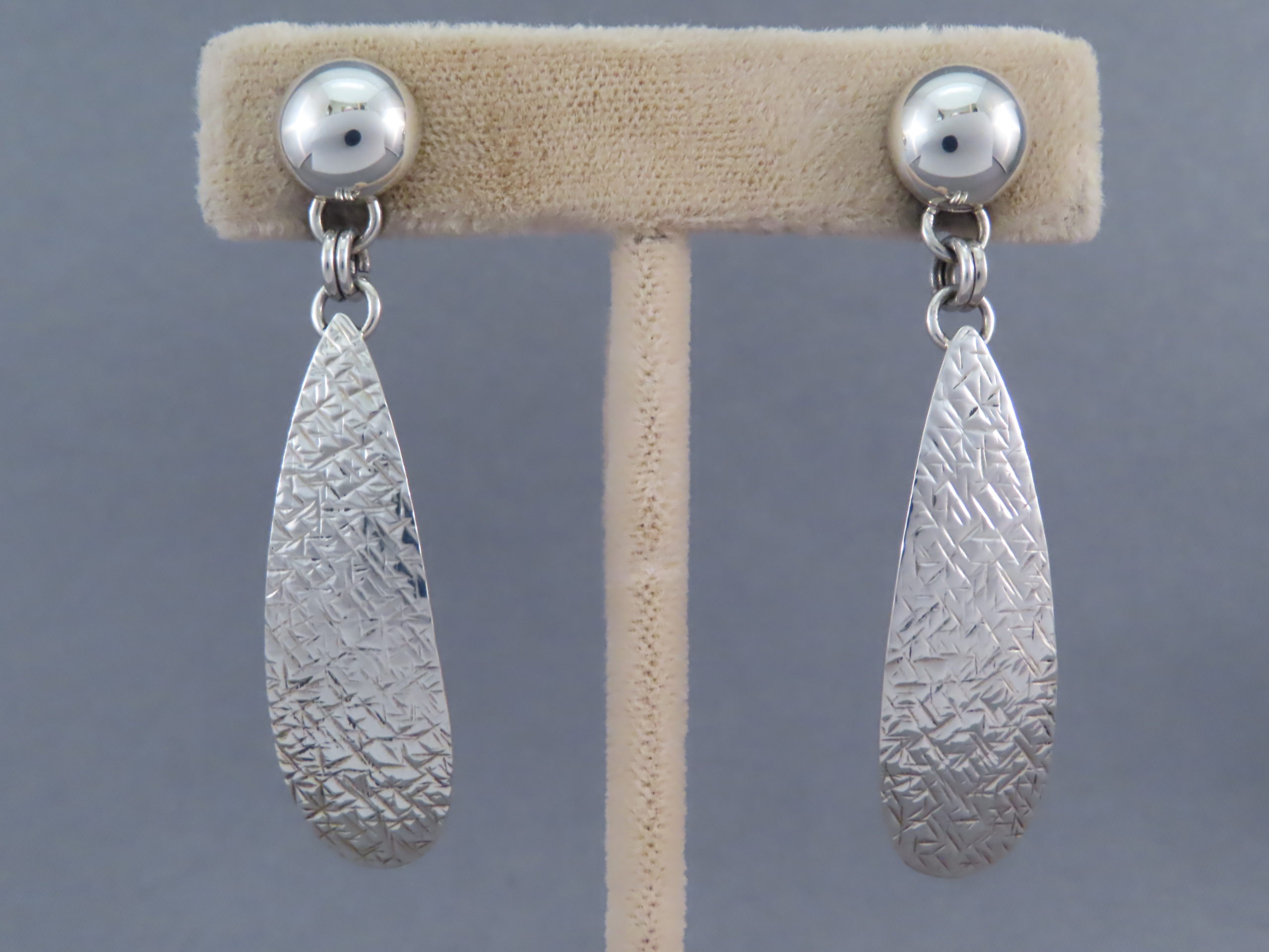 Native American Jewelry - Long Hammered Sterling Silver Earrings by Navajo jeweler, Artie Yellowhorse FOR SALE $115-
