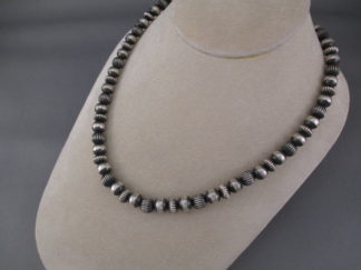 Native American Jewelry - 18'' Multi-Shaped Oxidized Bead Necklace by Navajo jeweler, Marilyn Platero FOR SALE $225-