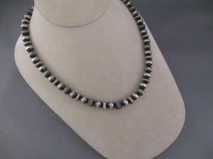 Oxidized Sterling Silver Necklace with Multi-Shaped Beads (18″)
