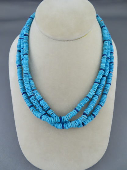 3 Strand Sleeping Beauty Turquoise Necklace with Lapis Accents