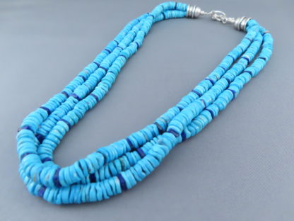 3 Strand Sleeping Beauty Turquoise Necklace with Lapis Accents